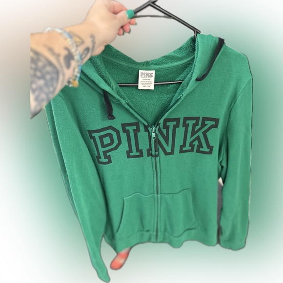 PINK Victoria's Secret Jackets & Blazers - **Sold** Pink Victoria's Secret PINK Green Zip-Up Hoodie